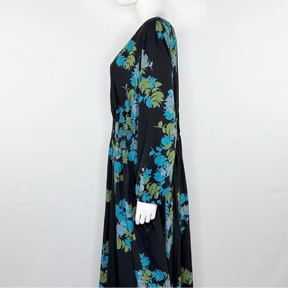 eShakti Black Floral Maxi Dress Size 3X Long Sleeve V-Neck Casual Flowy - Picture 4 of 10